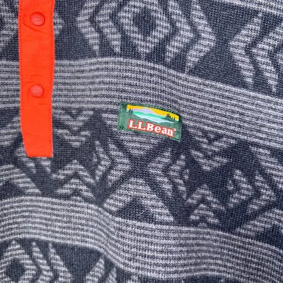 LL Bean Men's L  Snap Front Sweater Fleece Gray Geometric Aztec - Picture 6 of 10